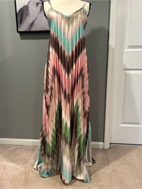 Multi-Color Chevron Zig Zag Maxi Slip Dress - Women